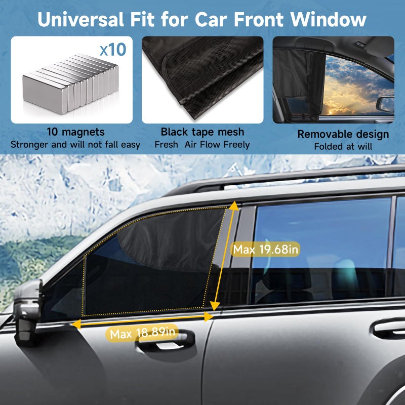 LSTRAGY 2 PCS Car Window Shades Magnetic Double Layer Car Side Window Sun Shades with Half Shade  Front Car Window Covers Blocks Heat and UV Rays Glare for Driver Car Accessories - Image 5